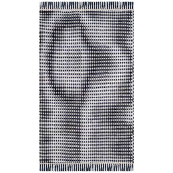 SAFAVIEH Montauk Ivory/Navy Doormat 3 ft. x 5 ft. Multi-Striped Solid Area Rug