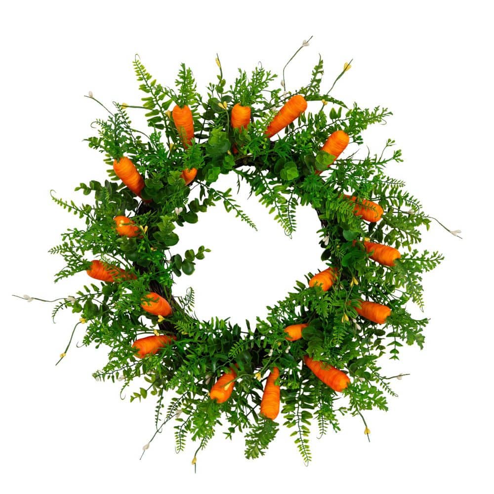 Nearly Natural 22 in. Artificial Easter Fern and Carrots Wreath W1416 ...