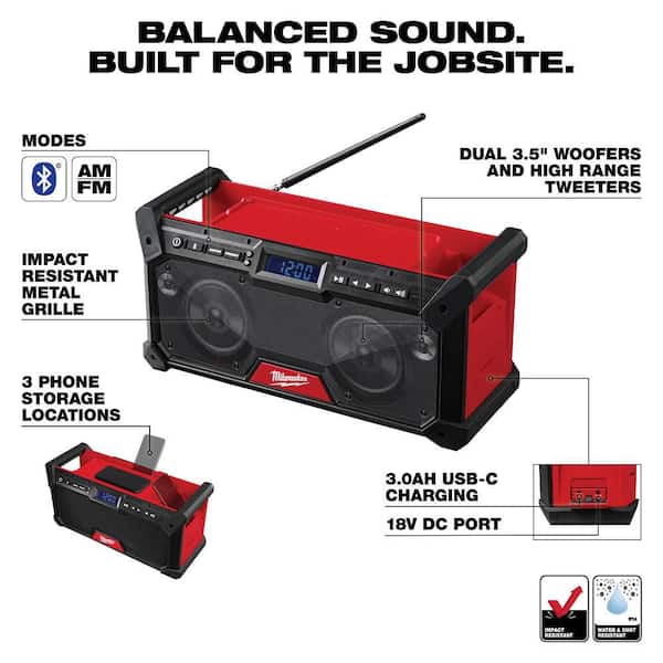 M18 18V Lithium-Ion Cordless Jobsite Radio w/5.0Ah Battery and Charger
