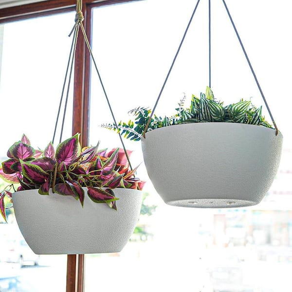 PALEO HOME LLC 2 Pack Large 12 in White Polypropylene Hanging Basket,  Plastic Hanging Basket Pots for Outdoor Plants Flowers MK-W8LJ-W12IN