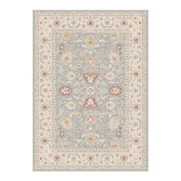 Plum Rain Blue/Beige 5 ft. x 7 ft. Washable Modern Abstract Area Rug