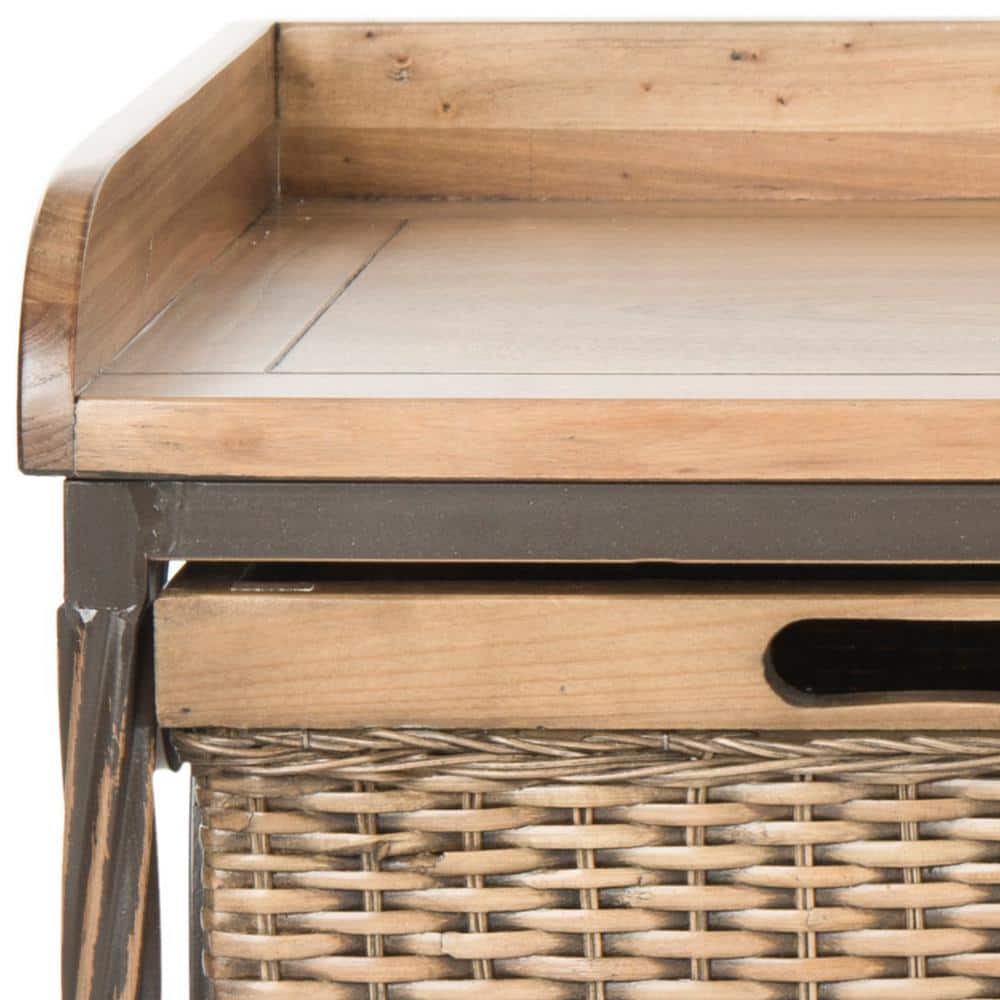 Noah Rustic Oak and Wicker Storage Bench with Drawers