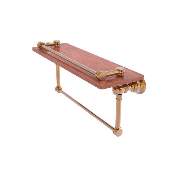 Allied Brass Carolina Collection W16 in. x H7.4 in. x D5.54 in. Brass Rectangular Gallery Wood Shelf with Towel Bar in Brushed Bronze