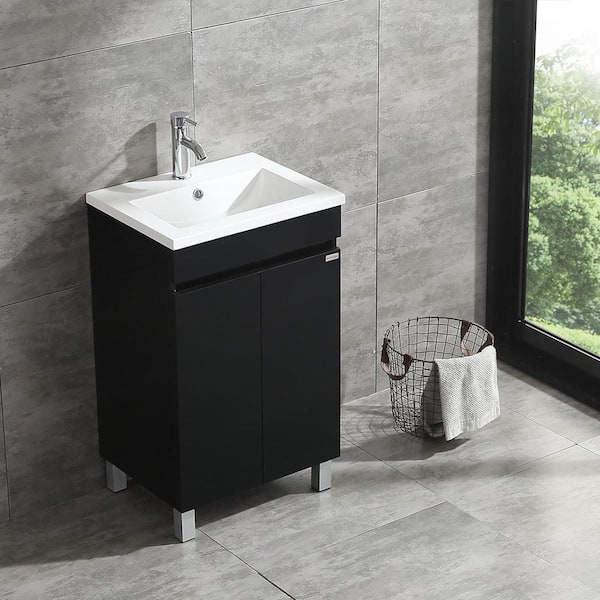 20 in. W x 16 in. D x 31.5 in. H Single Sink Freestanding Bathroom Vanity in Black with White Top and Faucet