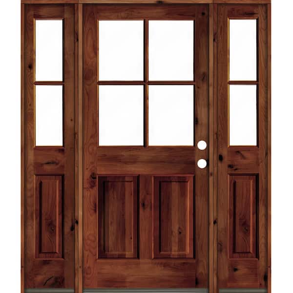 Krosswood Doors 64 in. x 80 in. Alder Left-Hand/Inswing 4-Lite Clear Glass Red Chestnut Stain Wood Prehung Front Door/Double Sidelite