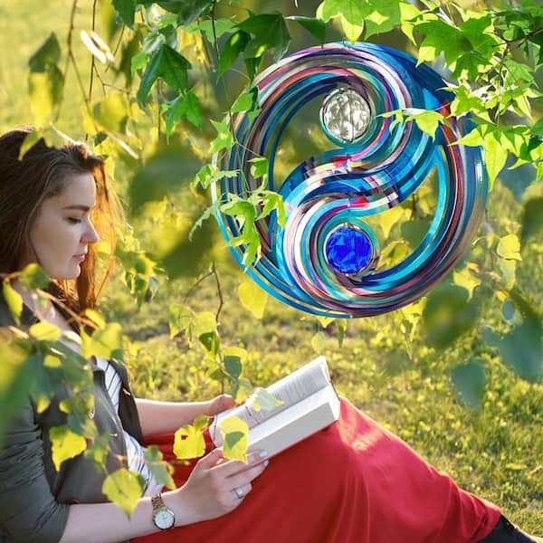 Mandala Wind Spinner with Crystal ball 3D Stainless Steel Hanging