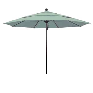 11 ft. Bronze Aluminum Commercial Market Patio Umbrella with Fiberglass Ribs and Pulley Lift in Spa Sunbrella