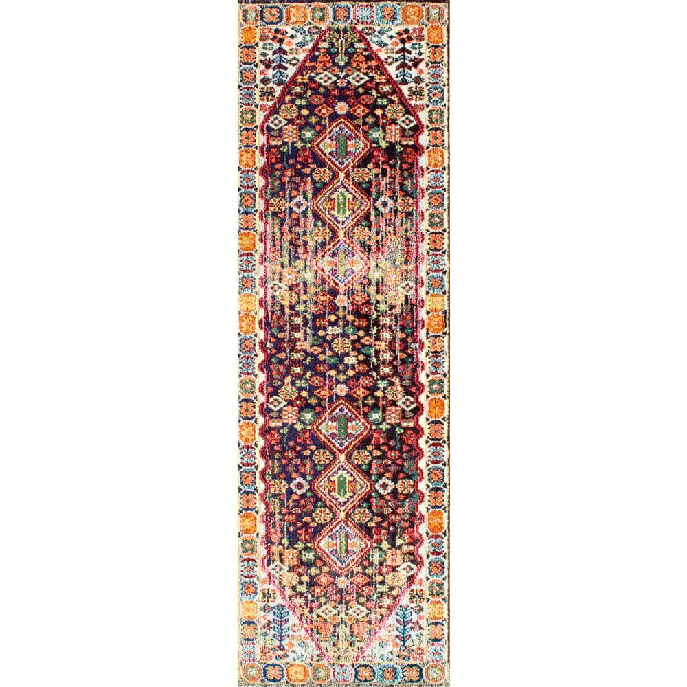 Reversible Vintage-Style Medallion Runner Rug in Black, 31"x96"