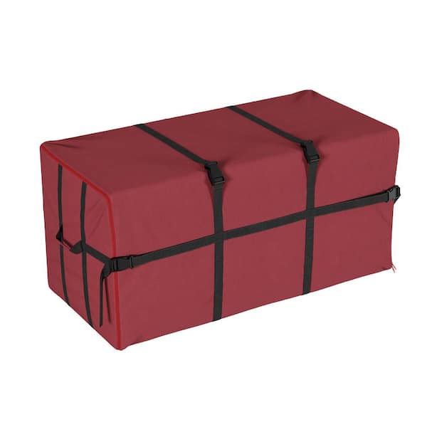 Red Christmas Storage Bag for Artificial Trees Up to 7.5 ft. Tall - Canvas Tote with Carry Handles and 4 Binding Straps