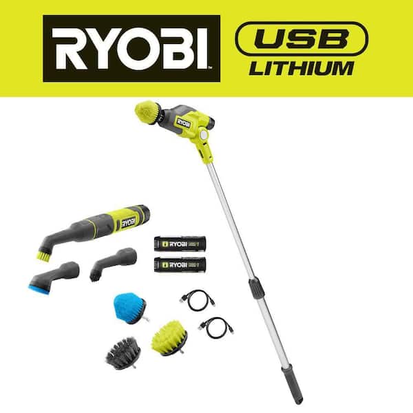 USB Lithium Telescoping Power Scrubber Kit with (2) 2Ah Batteries, (2) Charging Cables, and USB Lithium Detail Scrubber