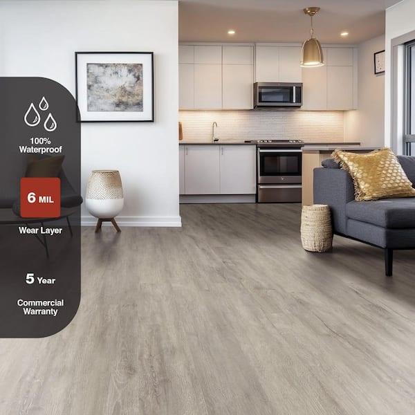 Moonstone 6 MIL x 6 in. W x 36 in. L Click Lock Waterproof Luxury Vinyl Plank Flooring (23.95 sqft/case)