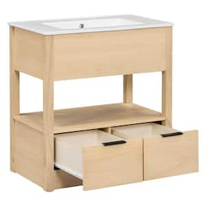 18.30 in. W x 30 in. D x 32.50 in. H Freestanding Bath Vanity with Sink Top - Open Storage Shelf & Two Drawer in Natural