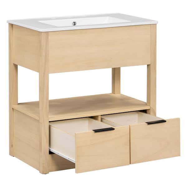 Aoibox 18.30 in. W x 30 in. D x 32.50 in. H Freestanding Bath Vanity with Sink Top - Open Storage Shelf & Two Drawer in Natural