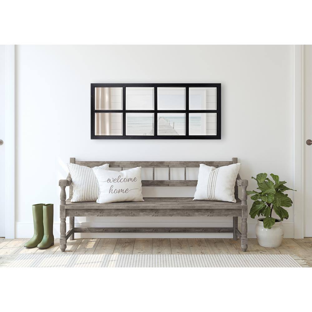 Rustic Black Wood 8-Panel Windowpane Wall Mirror, 22x46