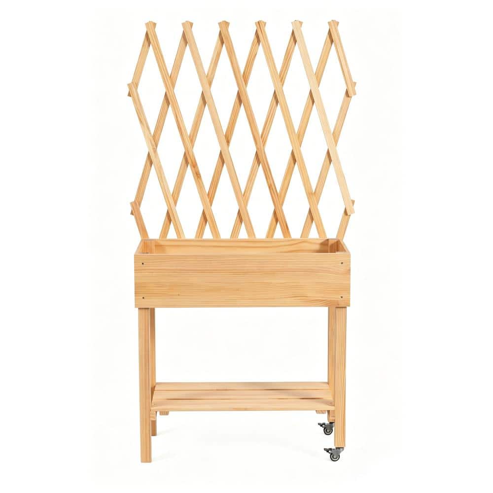 31.5 in. L x 15.7 in. W x 70.8 in. H Rolling Expandable Lattice Trellis Natural Wood Rect Elevated Planter (1-Pack) price history on PriceWatchPro