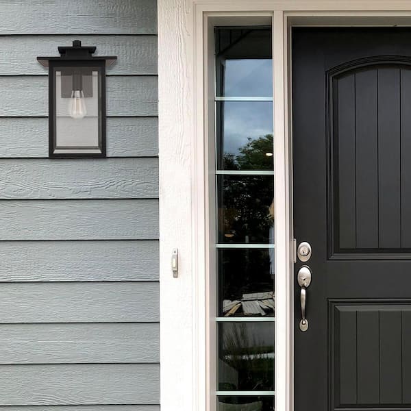 Rock Creek 15.38 in. Black Finish Indoor/Outdoor Hardwire Wall Lantern Sconce with No Bulbs Included