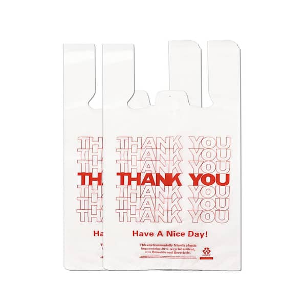11 in. x 6 in. x 21 in. Reusable Grocery Bag with Thank You for Grocery Shopping and Supermarket, White (100-Pack)0