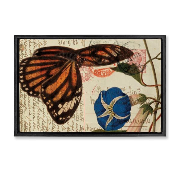 Stupell Industries Vintage Postcard & Fauna by Deborah Revell Black Floater Frame Animal Graphic Art Print 17 in. x 25 in.