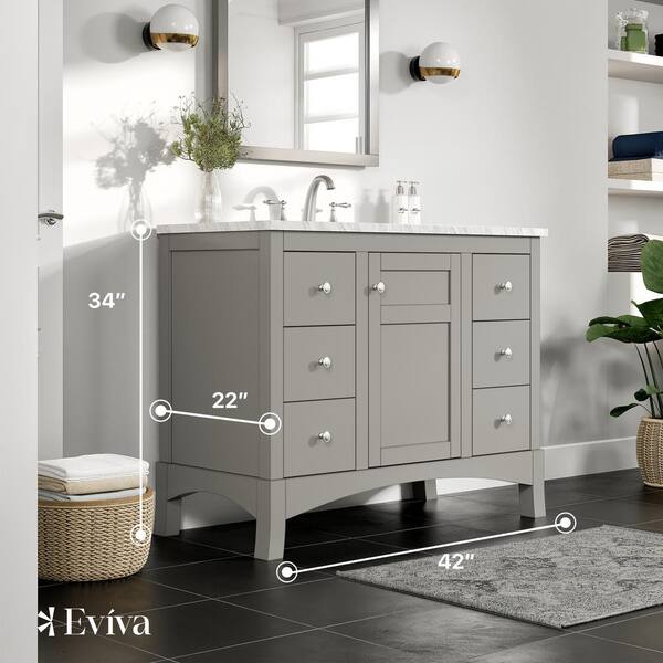 Eviva New York 24 in. W x 21.6 in. D x 32.6 in. H Bathroom Vanity in Gray with White Carrara Marble Top with White Sink