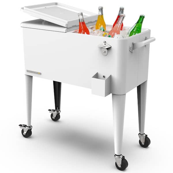 PERMASTEEL 80 qt. White Classic Outdoor Rolling Patio Cooler with Wheels and Handles