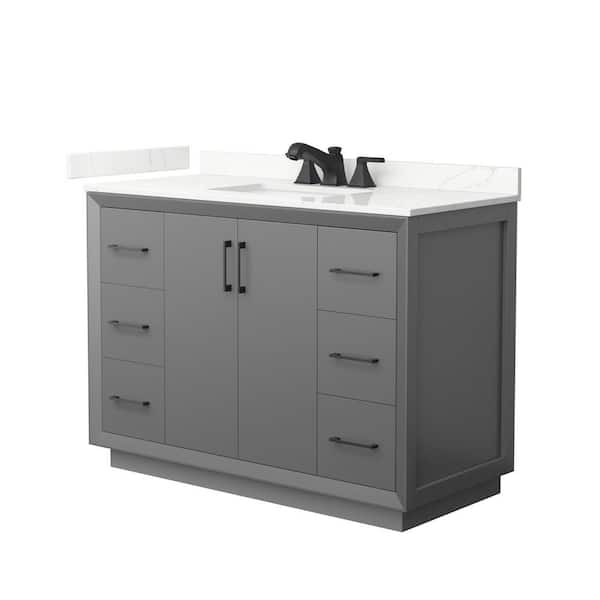 Wyndham Collection Strada 48 in. W x 22 in. D x 35 in. H Single Bath Vanity in Dark Gray with Giotto Quartz Top
