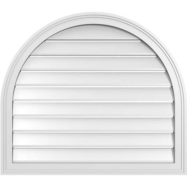 Ekena Millwork 32 in. x 28 in. Round Top White PVC Paintable Gable Louver Vent Functional