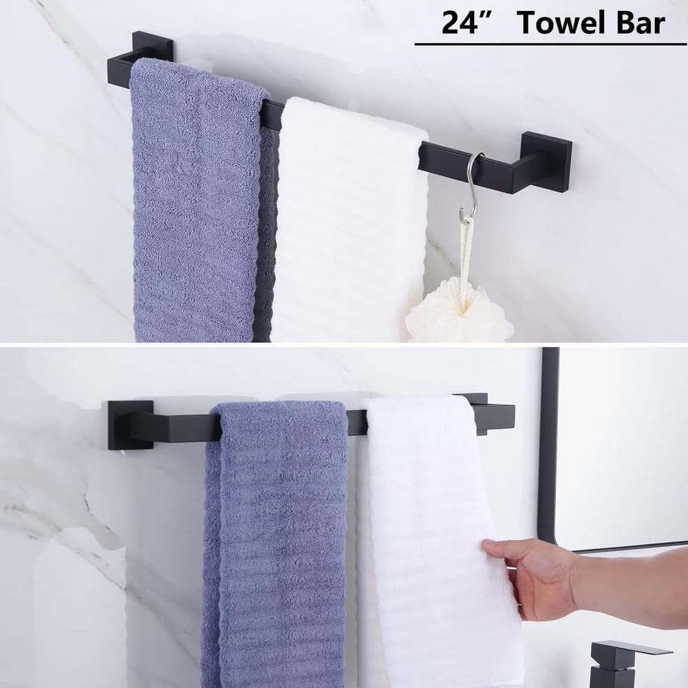 Matte Black Stainless Steel Bathroom Hardware Set, 24-inch Towel Bar