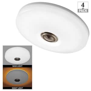 Low Profile 11 in. LED Flush Mount w/ Night Light Feature 2 Medallion Inserts Brushed Nickel, Oil Rubbed Bronze (4-Pack)