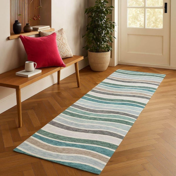 Chantille Machine Washable Indoor/Outdoor Abstract ACN2333 Teal 2 ft. 3 in. x 7 ft. 6 in. Runner Rug
