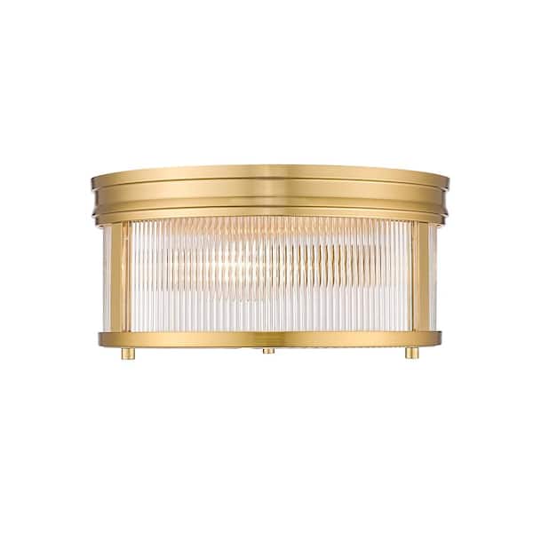 Unbranded Carnaby 13 in. Modern Gold Integrated LED Flush Mount with Clear Ribbed Glass Shade (1-Pack)