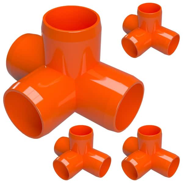 Formufit 1 in. Furniture Grade PVC 4-Way Tee in Orange (4-Pack)