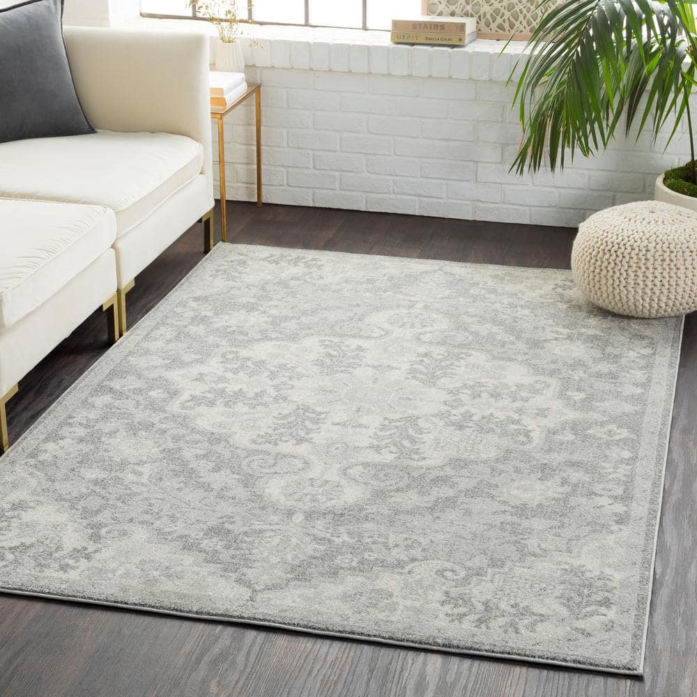 Gray Vintage Medallion Polypropylene Runner Rug, 2'7" x 7'3"