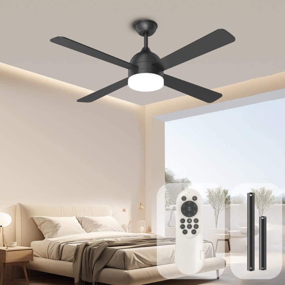 52 in. Modern Black Indoor/Outdoor Ceiling Fan with Dimmable 3-Color LED, Remote, Reversible DC Motor, 6 Speeds price history on PriceWatchPro