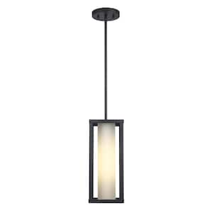 Adler 1-Light Black Outdoor Pendant Light Fixture with Clear and Frosted Glass
