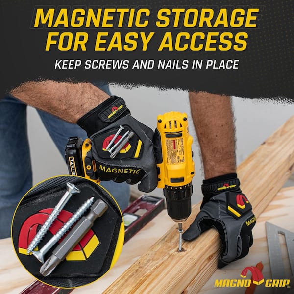 Pro Performance Work Glove with Integrated Magnetic Storage, Gray, Large