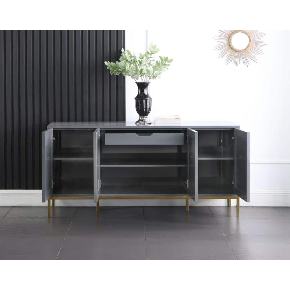 Sujay 64" Modern Gray Sideboard with Gold Accents and Soft-Close Drawers