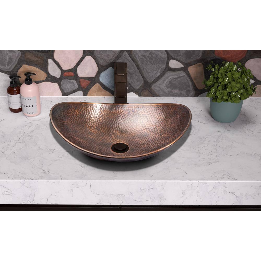 Hand Hammered Oval Copper Bathroom Vessel Sink 19"