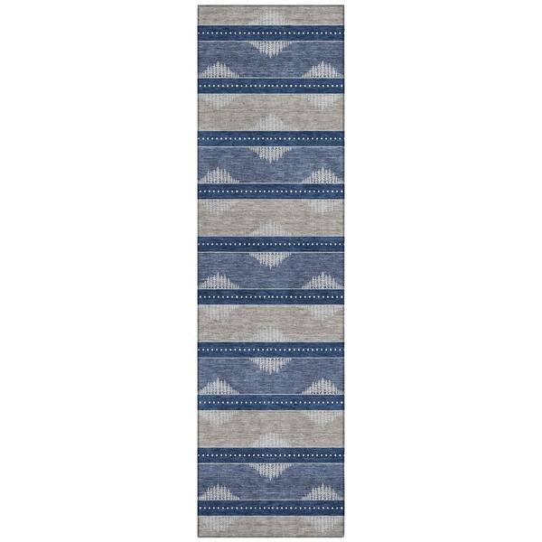 Chantille Machine Washable Indoor/Outdoor Abstract ACN3067 Navy 2 ft. x 7 ft. Runner Rug
