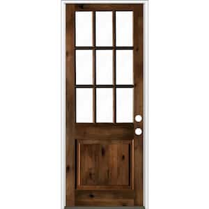 36 in. x 96 in. Rustic Knotty Alder Left-Hand Clear Low-E Glass 9-Lite Provincial Stained Wood Single Prehung Front Door