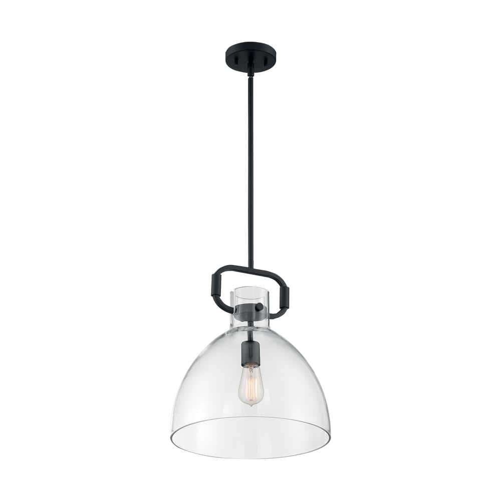 Teresa Retro-Industrial 16.5" Matte Black and Brass Pendant