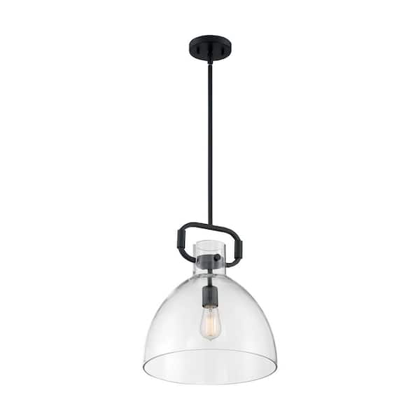 SATCO Teresa 100-Watt 1-Light Matte Black Shaded Pendant Light with Clear Glass Shade, No Bulbs Included