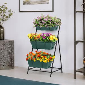 38Hx18Lx17.7W in. 3 Tier Vertical Planter with Drainage Holes Removable Tray for Patio Balcony Porch Green