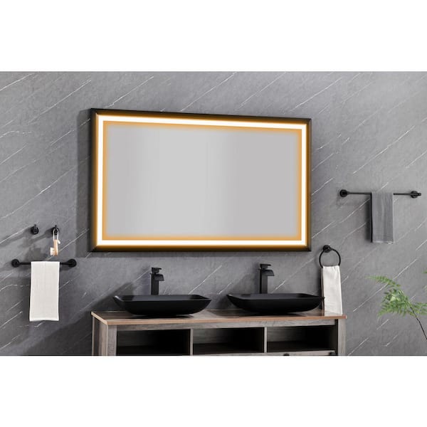 Matte Black 84 in. W x 48 in. H LED Aluminum Frame Wall Mirror with Anti-Fog, Memory, 3 Colors, Stepless Dimmable