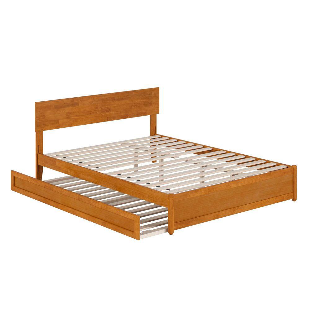 Wesley Walnut Brown Solid Wood Frame King Platform Bed with Panel Footboard and Twin XL Trundle - thumbnail 2
