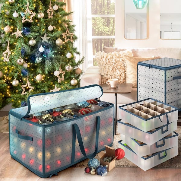 Blue Polyethylene Large Christmas Ornament Storage Box
