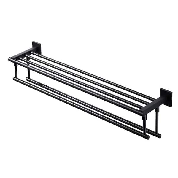 AVITAS 32 in. Bathroom Wall Mounted Double Tier Towel Rack with Double Towel Bar Stainless Steel in Matte Black