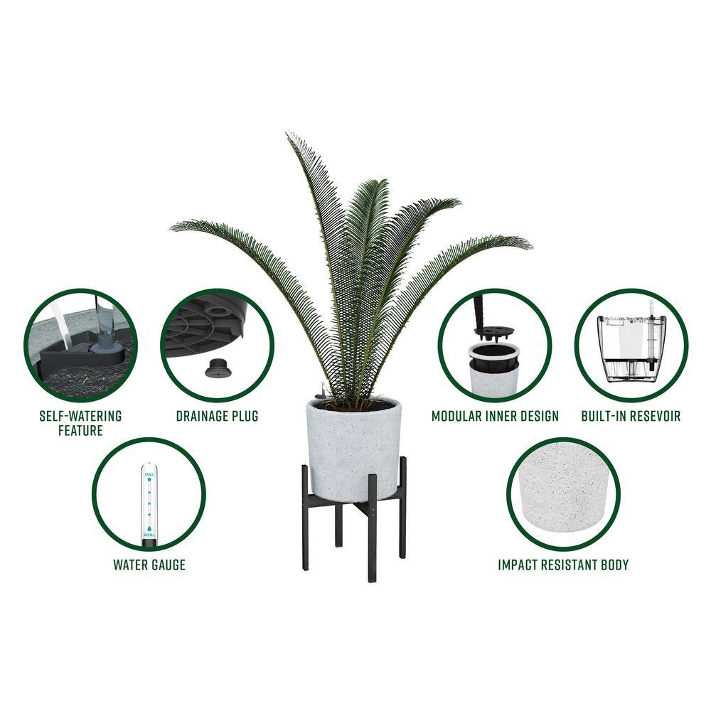 Graphite Self-Watering Planter with Bamboo Stand, 14 Inch