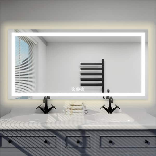 INSTER Luminous 72 in. W x 36 in. H Rectangular Frameless LED Mirror Dimmable Defogging Wall-Mounted Bathroom Vanity Mirror