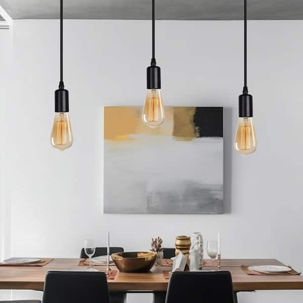 40 in. 3-Light Black Plug-In Pendant Lamp with On/Off Switch, Industrial Hanging Lighting for Kitchen Island