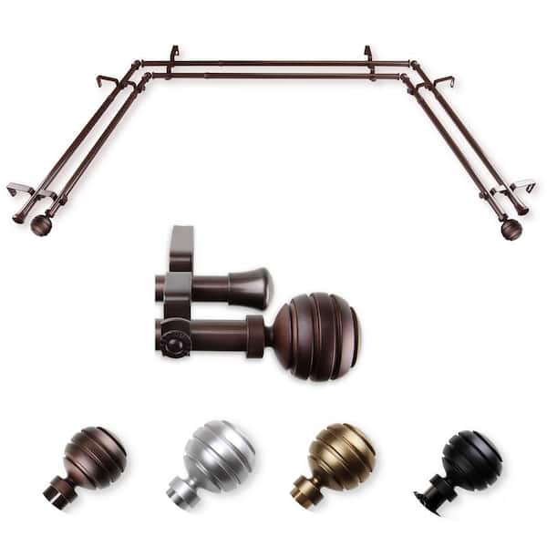 EMOH 13/16" Dia Adjustable 20"-36", 38"-72" Bay Window Double Curtain Rod with Ysabel Finials in Cocoa